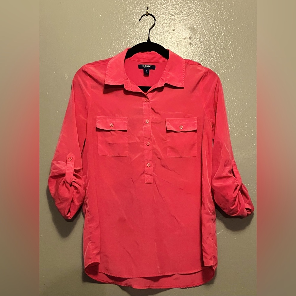 Old Navy Hot Pink Button Long Sleeve Blouse - Small Petite